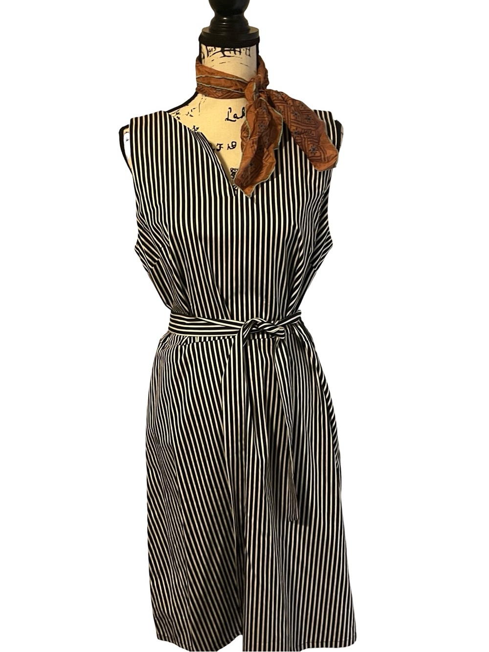 LOFT Black & White Vertical Stripe Sleeveless Dress Size 12